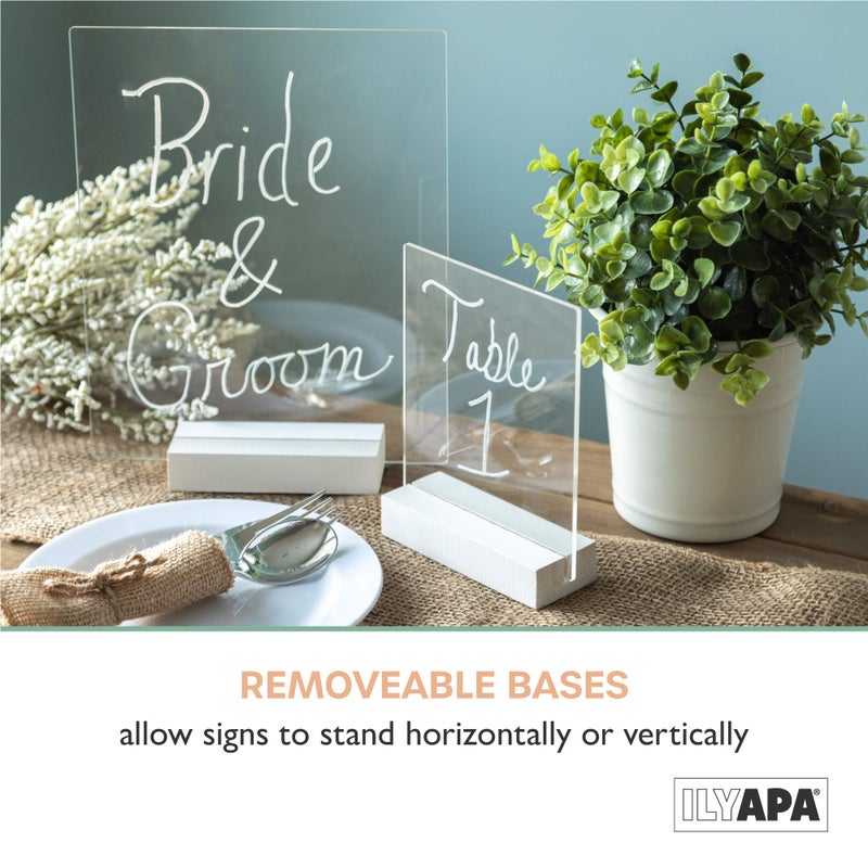 Ilyapa Acrylic Sign Holders with White Wood Stands, 8 Pack - Small 5x6 Inch Blank Table Numbers Set for Wedding - Image 5